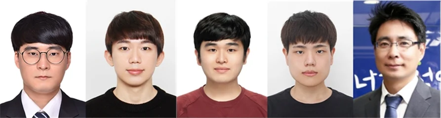 (왼쪽부터) 전지훈 석박통합과정, 천호진 석박통합과정, 김민수 교수(한밭대), 서형석 석박통합과정, 김홍석 교수